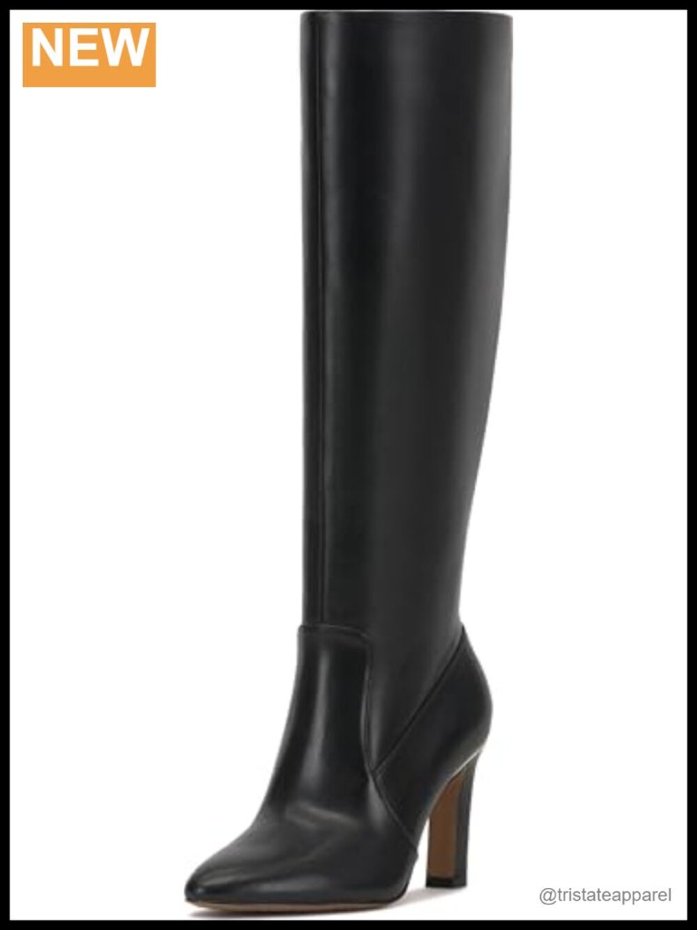 Knee High Leather Boots, Block Heel, Zip Closure, Almond Toe